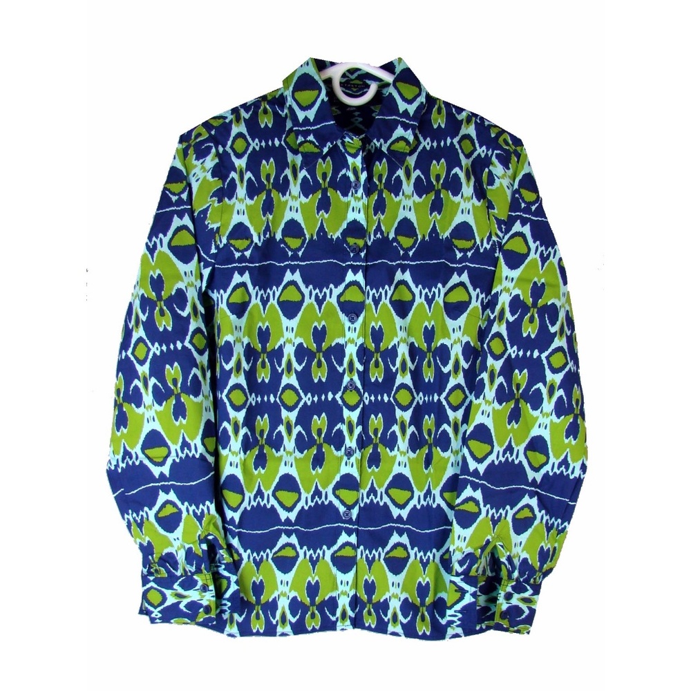 JNY Stretch Cotton Ikat Print Shirt - S 41" Bust